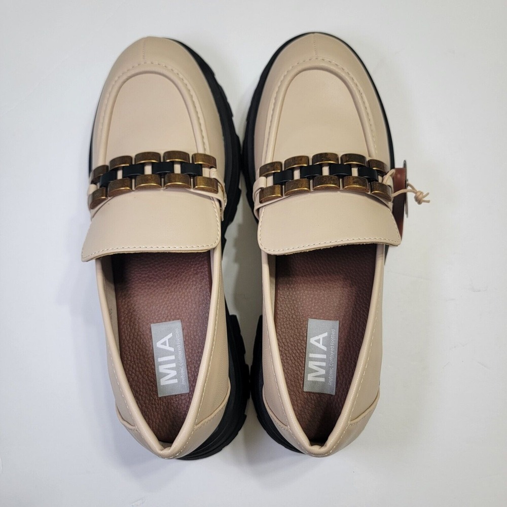 NEW MIA Beige Bronze Chain Slip-On Oxford Chunky Platforms Preppy 8.5 Y2K Academ - Picture 7 of 16